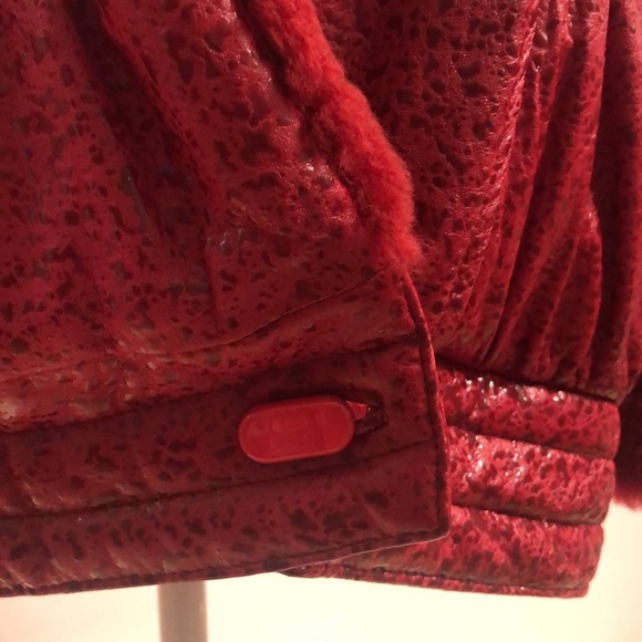 RED LEATHER Jacket lined with Red Rabbit Fur and Red Shearling Color - Picture 7 of 14